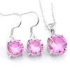 LuckyShine 5 ensembles 925 argent collier rond rose Kunzite boucles d'oreilles et pendentifs bijoux de mariage pour femme livraison gratuite