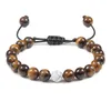 Pulsera de cuentas de piedra de ojo de tigre de 8 mm Cuerda trenzada Ajustable Lava negra Chakra Encanto Curación Equilibrio Pulseras de yoga para hombres Mujeres 1315k