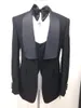 New Real imagem Um Botão Preto Do Noivo Do Casamento Smoking Xale Lapela Groomsmen Mens Jantar Ternos Blazer (Jacket + Pants + colete + Gravata) 485