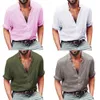 LNCDIS Yaz Yeni Moda Günlük Erkek Uzun Kollu Henley Gömlek Pamuk Keten Plaj Gevşek Fit Standı Bluz Freeship N4 Y19070301 Tops