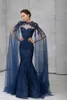 2020 Gorgeous Aftonklänningar med Wrap Cape Lace Appliqued Beaded Mermaid Prom Dress Tony Ward Formella Party Gowns Robes de Soirée