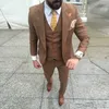 Slim Fit Brown Groom Tuxedos Peakl Lapel Groomsmen Mens Wedding Dress Excellent Man Jacket Blazer 3 Piece Suit(Jacket+Pants+Vest+Tie) 1764