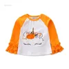 Хэллоуин топ футболка для тыквы лося оленей дети девушки дизайнер детские футболки одежда хлопок с длинным рукавом рюшами рубашки одежда XD21158