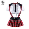 Alinry sexy lingerie set vrouwen erotische plus size lace up student cosplay kostuum rollenspel school meisje plaid uniform ondergoed