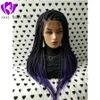 Nouveau Ombre violet couleur synthétique tressé perruques haute température fibre cheveux longue boîte tresses dentelle avant perruque pour les femmes