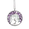 Womens Tree Natural Small Light Green and Purple Stone Pendnat Necklace with Metal Chain