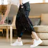 2019 Summer Men Print Beach Pants Mens Calf Length Linen Harem Pants Men Wide Leg Trousers Male Bloomers Punk Hip Hop Tracksuit244c