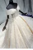2019 Ny stil Ljus Champagne Princess Bröllopsklänningar Av Skulder Sequins Sweetheart Ball Gown Bridal Dress Robe de Marie