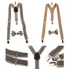 Pack med 2 uppsättningar Kid Stretchble Yback Suspender Plaid Bowtie Set Clipon Husces Belts6492604