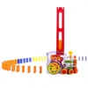 熱い販売60ピースドミノブロック列車キット電動セットアップローディングカートリッジのおもちゃ子供子供のための誕生日プレゼント