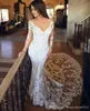 Charming Plus Size Mermaid Wedding Dresses Lace Long Illusion Sleeves Open Back Court Train Wedding Dress Bridal Gowns vestidos de novia