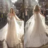 Elegant A Line Wedding Dresses With Wrap V Neck Short Sleeve Hoolow Lace Applique Feather Sequins Wedding Gowns Sweep Train robe de mariée