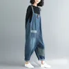 Stora fickor Wide Leg Denim Överaller kvinnor baggy hängslen Bib Cowboy Pants Plus Size Low Drop Crotch Casual Jean Jumpsuits GB02 T6558435