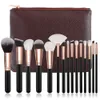 15 piezas de cepillos de maquillaje rosa juego Pincel maquiagem en polvo ojo kabuki kit completo kit cosmética herramientas de belleza con estuche de cuero1506074
