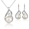 Moda-prata cristal pérola colares brincos Definir nupcial conjunto de jóias diamante pingente de casamento colar de jóias brinco presente de natal