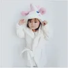 2020 Yeni Sıcak Satış Sevimli Unicorn Nightgowns Bebek Kız Bornoz Flanel çocuklar Robe Kapşonlu Pijama Banyo Elbise Çocuk Gece Giyim Giyim