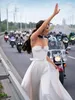 Beach White Jumpsuits Wedding Dresses Sweetheart Satin Bridal Gowns with Detachable Train Vestido De Novia