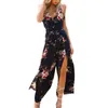 Kvinnors Jumpsuits Rompar Kvinnor Jumpsuit Plus Size Ärmlös Koreansk version Sexig Blommigryck Bekväm sommar Loose Playsuit Rompers # G