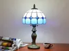 Styl śródziemnomorski Tiffany Lampa stołowa Restauracja Bar Cafe Led Vintage Biurko Light White Blue Plaid Dekoracyjne światło