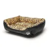 Square Pet Bed Tiger Leopard Print 3 Size Soft Dog Bed Warming Puppy Bed House Soft Material Nest Dog Baskets Winter Warm Kennel 201225