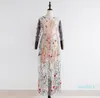 Fashion-Embroidery Party Runway Floral Bohemian Flower Embroidered 2 Pieces Vintage Boho Mesh Dresses For Women Vestido D75905 Q190522