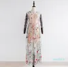 Fashion-Broderi Party Runway Floral Bohemian Flower Broderad 2 stycken Vintage Boho Mesh Klänningar för Kvinnor Vestido D75905 Q190522