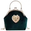 Female Velvet Pearl Handbag Shoulder Cross-body Bags Vintage Velour Heart Design Evening Bag Wedding Party Bride Clutch Bag Purse