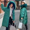 Cappotto parka su entrambi i lati Nuovo cappotto parka lungo Addensato con una cintura calda giacca con collo in pelliccia grande Capispalla invernale femminile casual