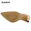 Aneikeh 2020 클래식 PVC 여름 높은 뒤꿈치 슬리퍼 오픈 발가락 섹시한 투명한 얇은 하이힐 솔리드 뾰족한 발가락 골드 크기 35-40