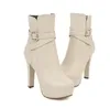 Plus Size 33 34 To 42 43 Sexy Platform Chunky Heels Ankle Bootie Pink Beige 11cm