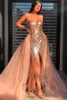 Sexy Rose Gold Sheath Prom Dresses with Detachable Train Sweetheart High Side Split Floor Length Formal Dress Evening Gowns ogstuff