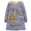 Sonbahar Kız Uzun Kollu Etek Çizgili Polka Dot Karikatür Geyik Tavşan Nakışlı Aplike Prenses Elbise Çocuklar için Butik Giyim M451