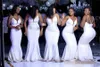 2020 Senaste African Bridesmaid Dresses Vit Färg Spaghetti Straps Mermaid Sweep Train Plus Size Maid of Honor Dresses