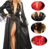 3 färger Gratis frakt Sexig underkläder Satin Lace Kimono Intimate Sleepwear Robe Sexig natt Långlök Kvinnor Sexiga Underkläder 5 Färger