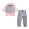 Vår höst Europa Baby Boys Set Kids Bowtie Shirt + Byxor + Waistcoat Gentleman Boy 3pcs Clohting Suit Barn Outfits 14536
