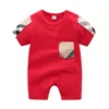 kids designer clothes girls boys Short Sleeve Plaid romper 100% cotton children jumpsuits Infant clothing baby infant clothes 3 color