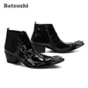 Batzuzhi El Yapımı Erkek Ayakkabı 6.5 cm Yüksek Topuk Siyah Deri Çizmeler Erkekler Ayak Bileği Zip Iş Elbise Botları Parti Botas Hombre! Boyutu 38-46