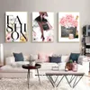 Mode Poster Vrouwen Parfum Make-up Canvaskunst Sexy Lippen Schilderijen Hoge Hakken Posters Roze Bloem Muur Foto Thuis Decor1773314