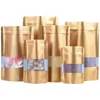 Guldstånd upp paket Zip Lock Mylar Folie Förpackning Påsar Väskor med transparent fönster 100st matlagring Förpackningspåse för nötter Kaffe
