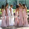 Sweetheart Mermaid Long Bridesmaids Dresses Natural Waistline Lång ära av Maid Custom Ärmlös Robe de Bridesmaid Prom Party Gowns