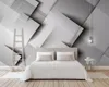 Beibehang Geometrik Degrade Kare Duvar Kağıdı Üç Boyutlu Gri Yatak Odası TV Arka Plan Duvar Ev Dekorasyon 3D Duvar Kağıdı