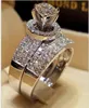 Söt kvinnlig kristall vit zircon sten ring set lyx 925 silver förlovningsring vintage brud bröllop ringar för kvinnor