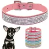 XS / S / M / L Collar Bling Rhinestone Dog Collar Pet PU Läder Crystal Diamant Puppy Djur Krage och Leashes för Dog Tillbehör