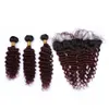 1B/99J Burgundy Ombre Brazilian Deep Wave Human Hair Bundles with Frontal Closure Wine Red Dark Roots Curly Virgin Hair 13x4 Full Frontal