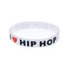 1PC I Love Hip Hop Bracciale in gomma siliconica Logo riempito di inchiostro Regalo perfetto per gli appassionati di musica