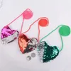 Love Heart Shape Mermaid Sequins Coin Purse With Lanyard Girls Glitter Pouch Bag Wallet Portable Crossbody Bags Small Wallets 2019