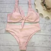 2019 neue frauen badeanzüge bikini knoten auf der brust sexy hohe taille sommer strand stil badeanzüge