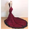 Black Appliques Bury Prom Dresses Sexy Deep V Neck Open Back Evening Gowns With Sweep Train