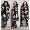 Nova calça elástica Bazin com estampa africana estilo rock manga Dashiki famoso terno feminino