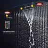 Set doccia da bagno nero da 24 pollici grande SUS304 6 funzioni soffione doccia Systerm miscelatore termostatico getti a cascata plafoniera a LED